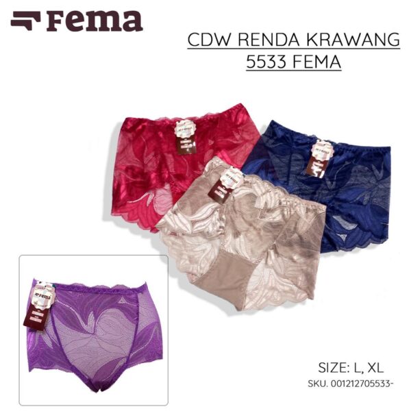 FEMA Official Shop Ecer 1 pcs Celana Dalam Wanita Krawang Renda Pita Tengah 5533/5538 - Image 3