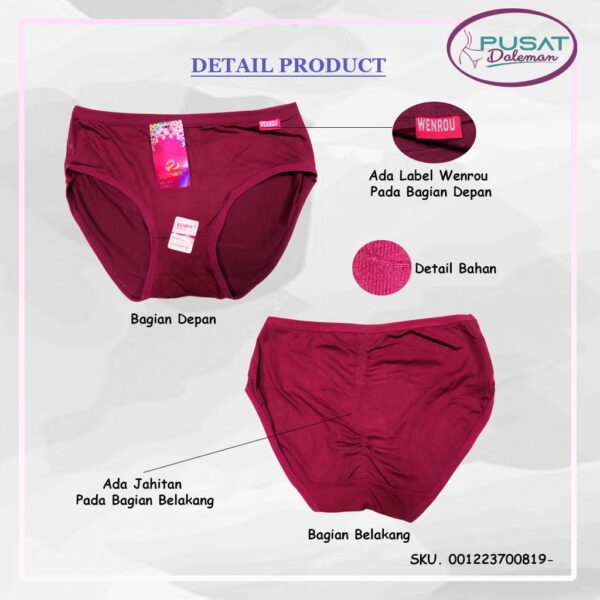 OBRAL CLEARANCE SALE ECER Celana Dalam CD Wanita Panties WENROU 1508 Polos Lis Warna / 1563 Ban Garis Lucu - Image 3