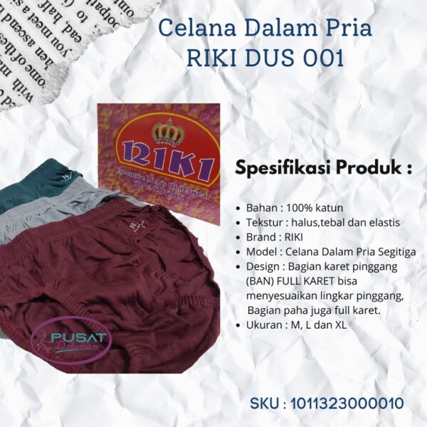1 BOX ISI 3pcs Celana Dalam Pria RIKI Katun Halus Segitiga Gratis BOX - Gambar 2