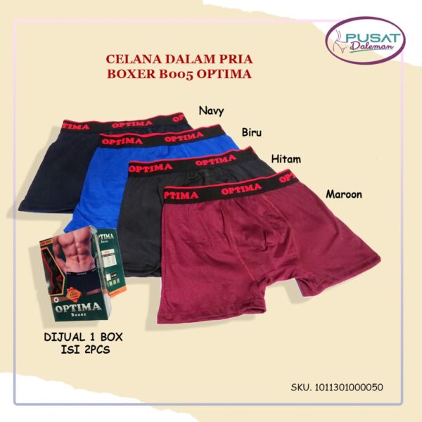 1 Box isi 2pcs Celana Dalam CD Segiempat Pria Dewasa Boxer OPTIMA B005/0881 Katun Spandex Nyaman Premium bundling - Gambar 4