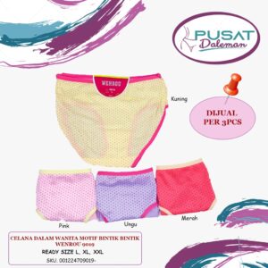 1 Pack Isi 3pcs Celana Dalam Wanita Wenrou 9019 Motif Bintik / 9011 Motif LOVE Lucu 3in1 Bahan Katun Nyaman