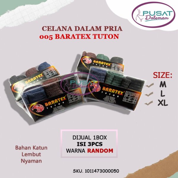 1 BOX ISI 3PCS CD Celana Dalam Pria Dewasa BARATEX TUTON/SANDOR Katun Nyaman - Image 5