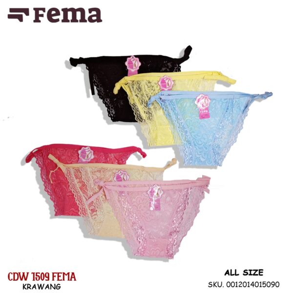 FEMA Official Shop ECER 1 Pcs Celana Dalam Wanita/ G string Fema 1508/1509 Brokat Tali Samping - Image 2
