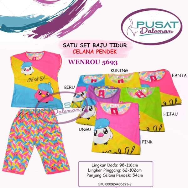 ECER Baju Tidur WENROU Setelan Celana Panjang/Pendek/Rok Daster Piyama Babydoll Motif Cartoon Lucu RANDOM IMPORT - Gambar 5