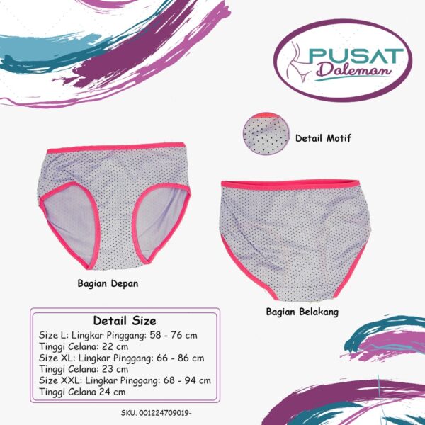 1 Pack Isi 3pcs Celana Dalam Wanita Wenrou 9019 Motif Bintik / 9011 Motif LOVE Lucu 3in1 Bahan Katun Nyaman - Image 2