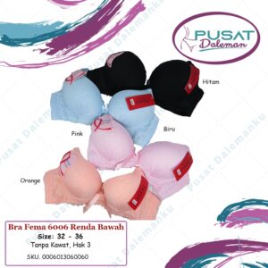 Ecer BH Bra Fema 6006 Renda Bawah Busa Tipis Cup Sedang Tanpa Kawat Pengait Hak 3
