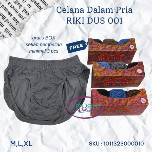 1 BOX ISI 3pcs Celana Dalam Pria RIKI Katun Halus Segitiga Gratis BOX - Gambar 4
