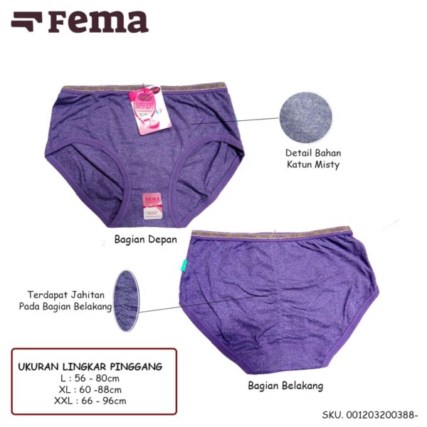 FEMA Official Shop Ecer 1 pcs Celana Dalam Wanita  388 Katun Misty Import - Image 2