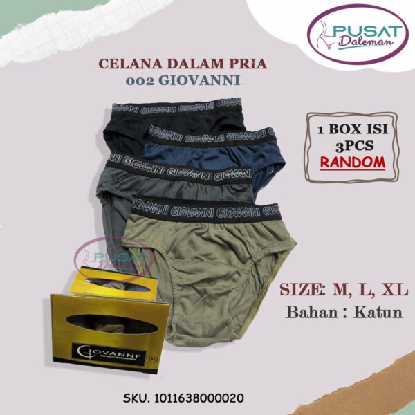 Obral Clearance Sale 1 BOX ISI 3 pcs Celana Dalam Pria 001/002 GIOVANNI KATUN - Image 5