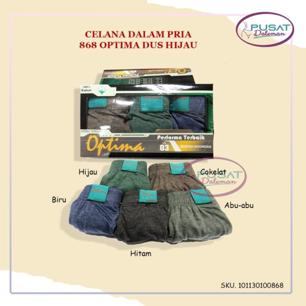 1 Box isi 3pcs CD Segitiga Celana Dalam Pria Dewasa Optima 818/868 Katun Premium Nyaman - Image 2