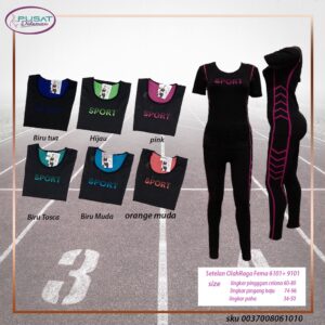 [BARU!] Setelan Olahraga/ Baju Senam/ Yoga Wanita (Lengan Pendek + Legging Panjang) Nyaman FEMA