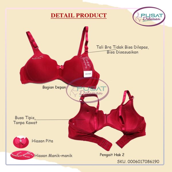 ECER BH BRA 8619 HUAGEQING  Motif Polos Pengait Hak 2 Cup A Kecil Remaja Tanpa Kawat