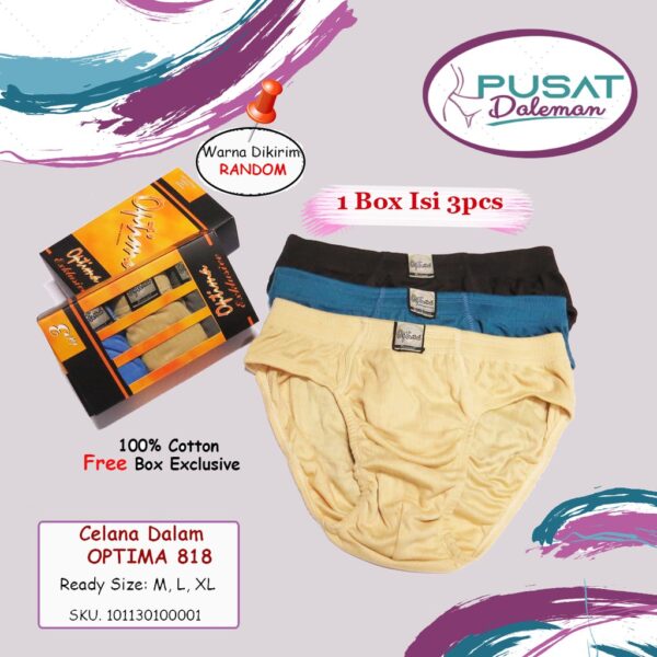1 Box isi 3pcs CD Segitiga Celana Dalam Pria Dewasa Optima 818/868 Katun Premium Nyaman - Image 5