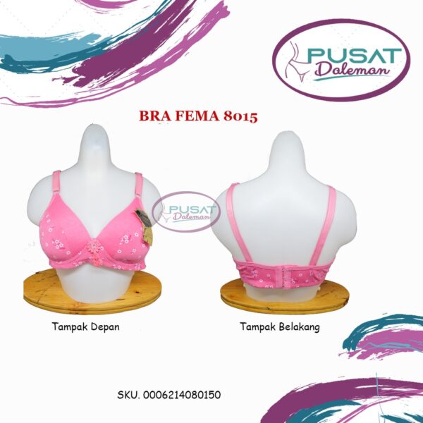 ECER BH BRA FEMA 8015 MOTIF BUNGA TANPA KAWAT BUSA TIPIS CUP B HAK 3 - Image 3
