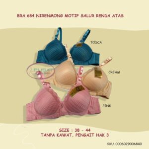 ECER Bra BH 684 NIRENMONG Motif Salur Polos Renda Atas Tanpa Kawat Pengait Hak 3 Import