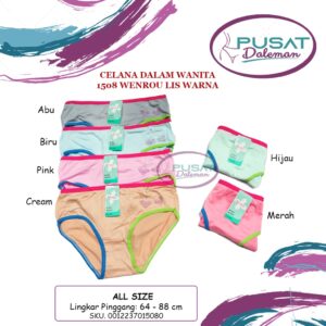 GROSIR Celana Dalam CD Wanita Panties WENROU 1508 Polos Lis Warna / 1563 Ban Garis Lucu