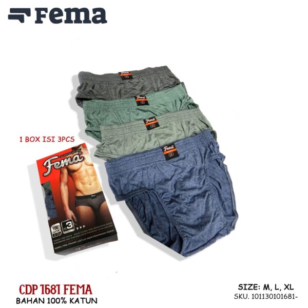 FEMA Official Shop Box isi 3 pcs Celana Dalam Pria Fema Katun 1681/1678 Gratis Box - Image 4