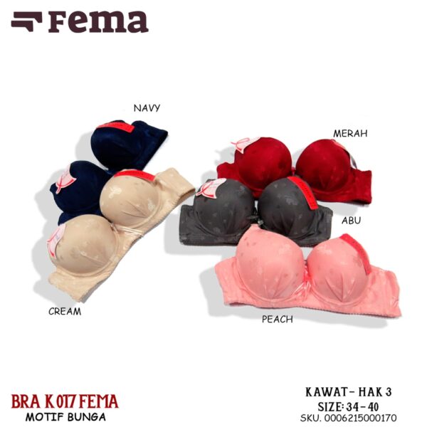 FEMA Official Shop Ecer 1 pcs Bra K017  Motif Bunga Emboss Import - Gambar 2