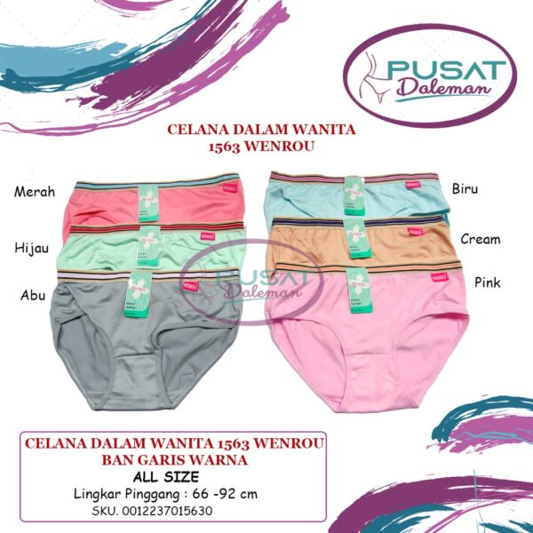 GROSIR Celana Dalam CD Wanita Panties WENROU 1508 Polos Lis Warna / 1563 Ban Garis Lucu - Image 3