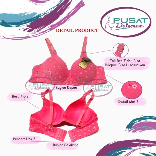 ECER BH BRA FEMA 8015 MOTIF BUNGA TANPA KAWAT BUSA TIPIS CUP B HAK 3 - Image 2