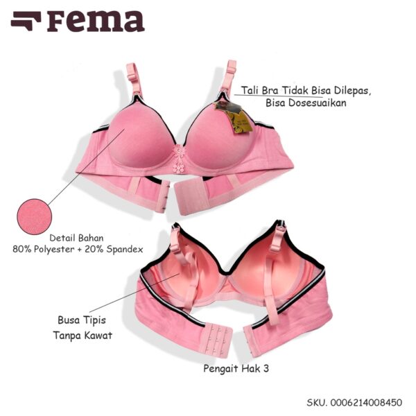 FEMA Official Shop Ecer 1 pcs Bh Bra 845 Motif Polos Lis Hitam Putih Import - Image 2