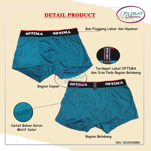 1 Box isi 2pcs Celana Dalam CD Segiempat Pria Dewasa Boxer OPTIMA B005/0881 Katun Spandex Nyaman Premium bundling - Gambar 2