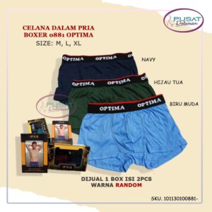 1 Box isi 2pcs Celana Dalam CD Segiempat Pria Dewasa Boxer OPTIMA B005/0881 Katun Spandex Nyaman Premium bundling