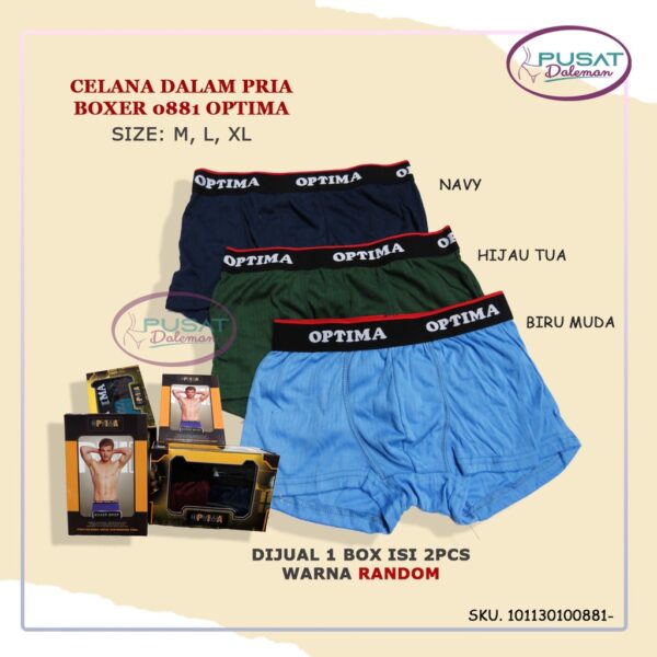 1 Box isi 2pcs Celana Dalam CD Segiempat Pria Dewasa Boxer OPTIMA B005/0881 Katun Spandex Nyaman Premium bundling