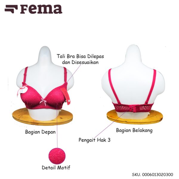 GROSIR BH BRA 2030 Fema Wanita Premium Motif Brokat Full Busa Tipis Tanpa Kawat Pengait Hak 3 IMPORT