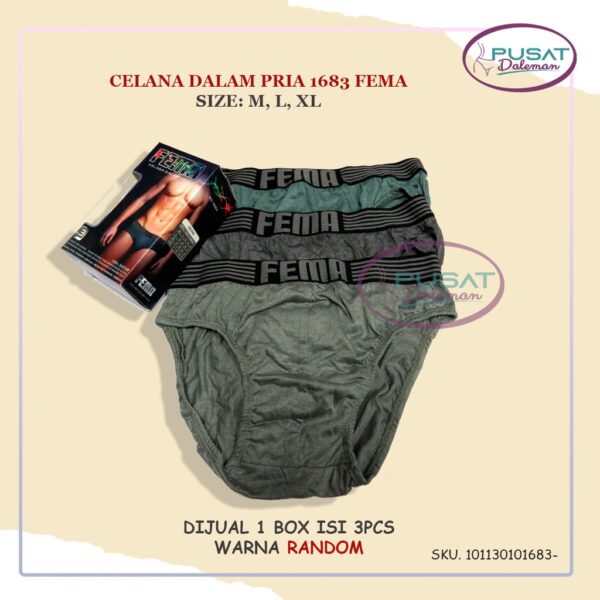 1 Box isi 3pcs CD Celana Dalam Pria Fema 1768/1683 Import Katun - Image 4
