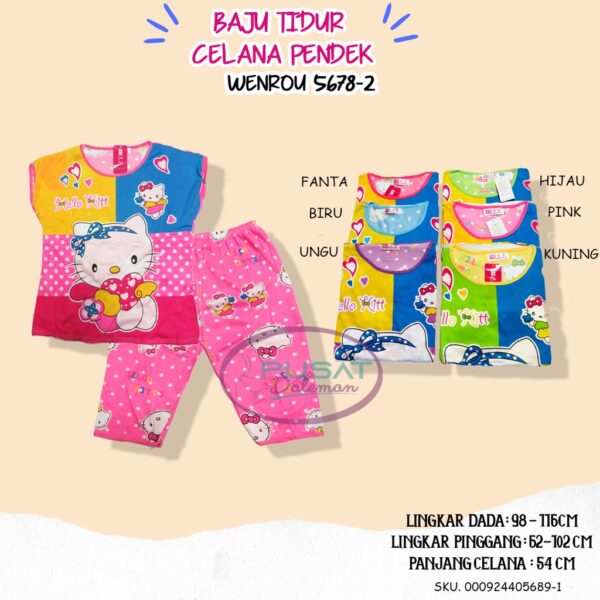 ECER Baju Tidur WENROU Setelan Celana Panjang/Pendek/Rok Daster Piyama Babydoll Motif Cartoon Lucu RANDOM IMPORT - Gambar 3