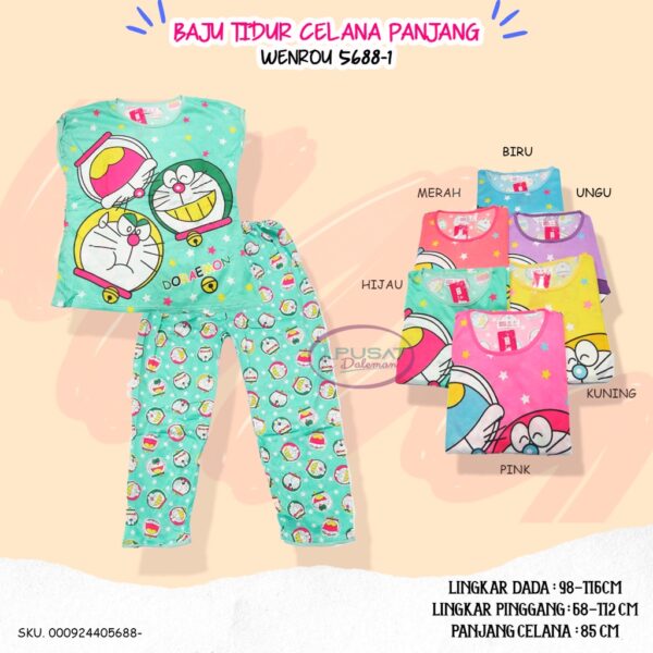 ECER Baju Tidur WENROU Setelan Celana Panjang/Pendek/Rok Daster Piyama Babydoll Motif Cartoon Lucu RANDOM IMPORT - Gambar 2