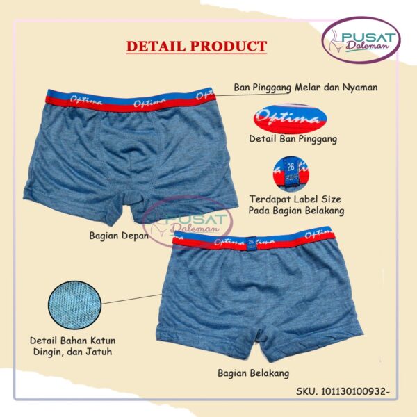 1 BOX ISI 3PCS CD Celana Dalam Boxer Anak Cowok  932 OPTIMA KATUN PREMIUM