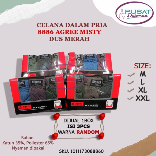 1 BOX ISI 3PCS CD Celana Dalam Pria Dewasa 8886 AGREE Misty Katun Nyaman - Image 2