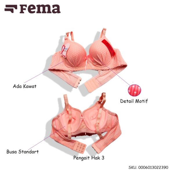 ECER BH BRA FEMA 2239 Motif Polos Bintik Kawat Pengait Hak 3 Busa Standart IMPORT