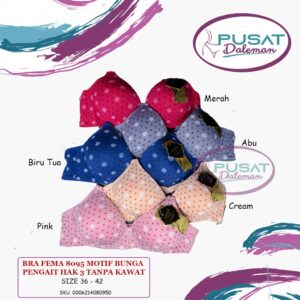 GROSIR BH ISI 6 BRA FEMA 8095 MOTIF BUNGA TANPA KAWAT BUSA TIPIS CUP HAK 3