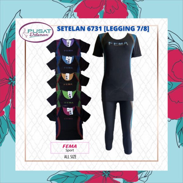 [BARU!] Setelan Olahraga/ Baju Senam/ Yoga Wanita (Lengan Pendek + Legging Panjang) Nyaman FEMA - Image 2