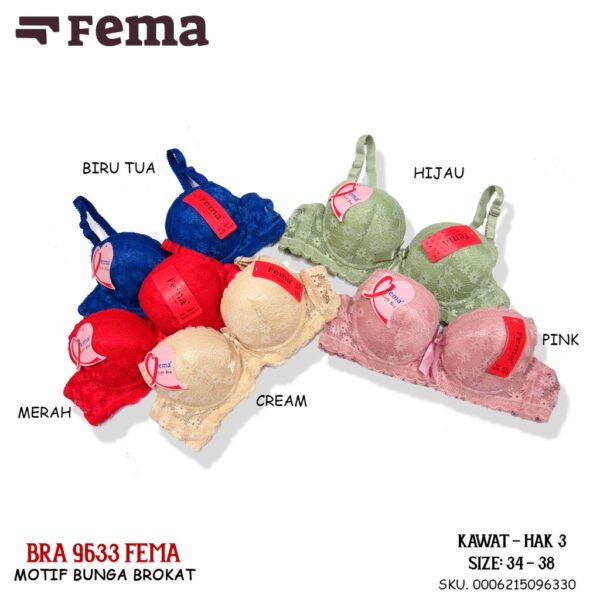 FEMA Official Shop Ecer 1 pcs Bh Bra 9633 Motif Bunga Brokat Import - Image 2