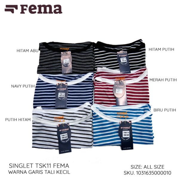 FEMA Official Shop Ecer 1 Pcs Singlet Wanita Tali Kecil  Besar Garis - Image 3