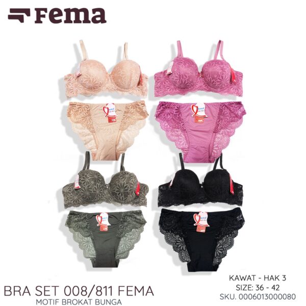 FEMA Official Shop Ecer 1 pcs BH Bra/ BRA SET 811 Premium Motif Brokat Bunga