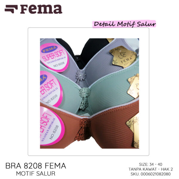 FEMA Official Shop Ecer 1 pcs Bh Bra 8208 Motif Salur Lis Putih - Image 2