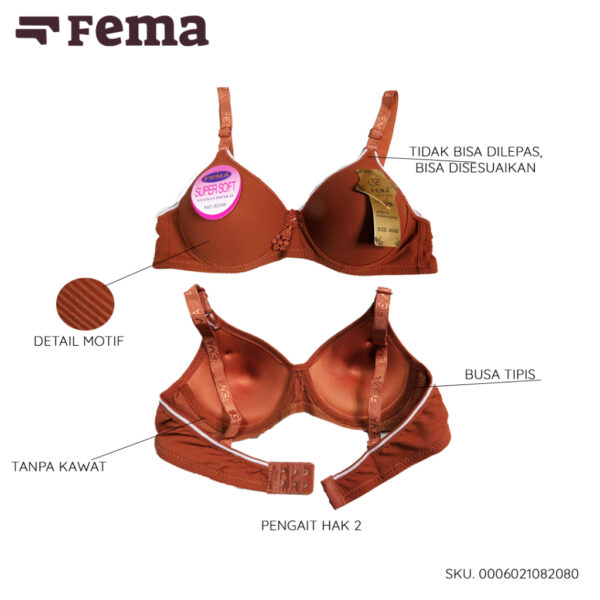 FEMA Official Shop Ecer 1 pcs Bh Bra 8208 Motif Salur Lis Putih - Image 3