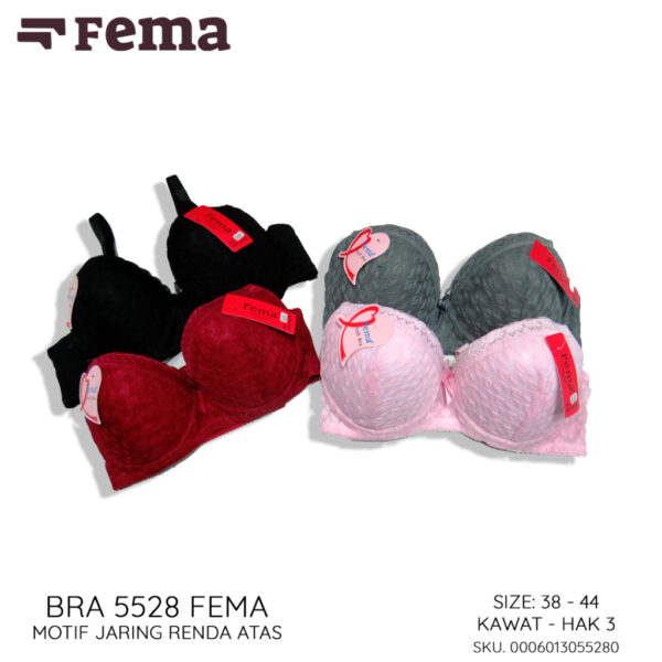 FEMA Official Shop Ecer 1 pcs Bh Bra 5528 Motif Jaring Renda Atas Kawat