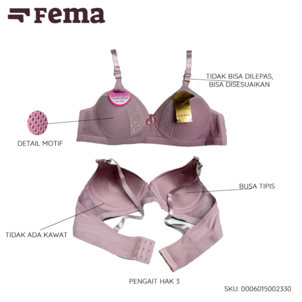 FEMA Official Shop Ecer 1 pcs BH Bra 233/6007 Motif Pori Renda Bunga - Gambar 3