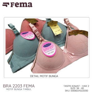 FEMA Official Shop Ecer 1 pcs BH Bra 2203 Motif Bunga Timbul Tanpa Kawat