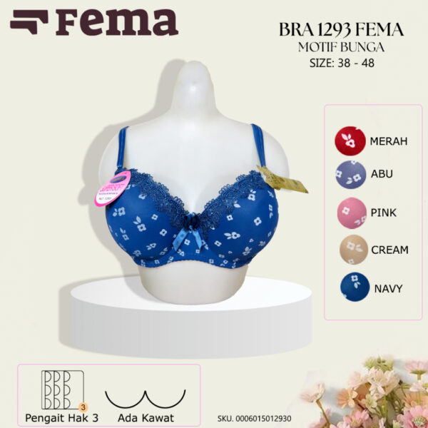FEMA Official Shop Ecer 1 Pcs BH Bra 1293 Motif Bunga Busa Kawat - Image 2