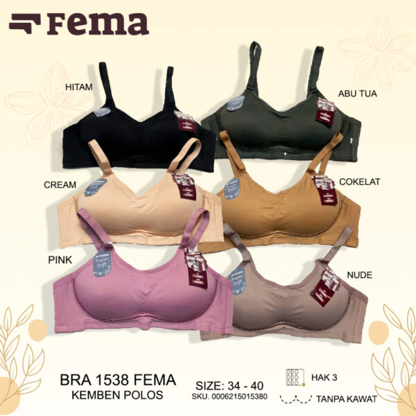 FEMA Official Shop Ecer 1 pcs Bh Bra 1538 Model Kemben Polos Renda Tanpa Kawat