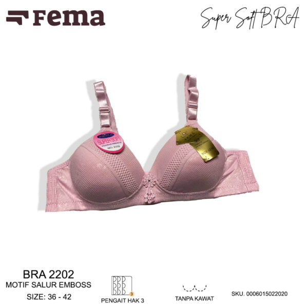 FEMA Official Shop Ecer 1 pcs BRA 2202 Salur Emboss Tanpa Kawat - Image 2