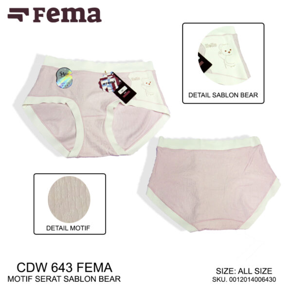 FEMA Official Shop Ecer 1 Pcs Celana Dalam Wanita 643 Motif Serat Sablon Bear - Image 3