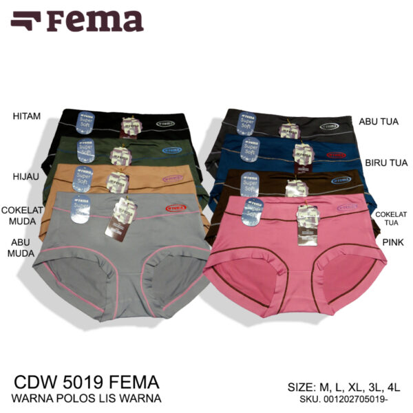 FEMA Official Shop ECER 1 pcs Celana Dalam Wanita 5019/5018 Hyget Highwaist Lis Warna JUMBO Big Size - Image 4